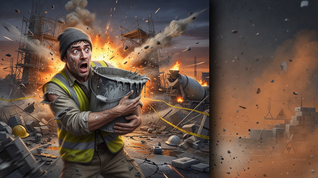 Commander clutching the cement bucket as the yard erupts