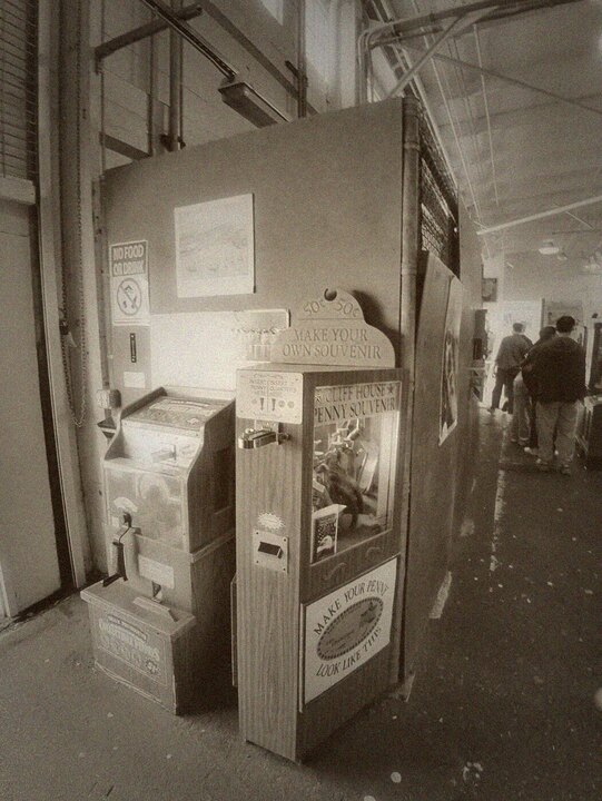 A row of antique arcade cabinets
