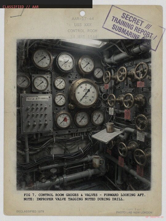 Control room gauges aboard the submarine
