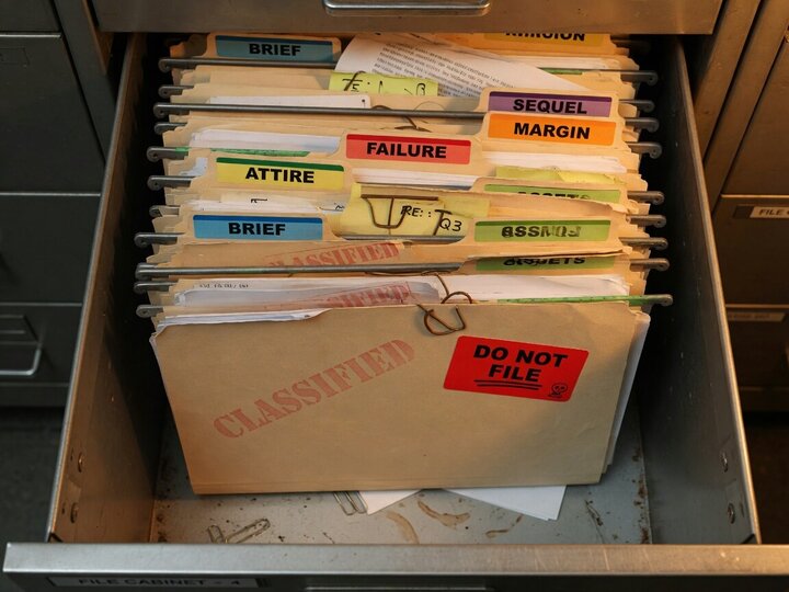Hanging manila folders inside the unauthorized drawer