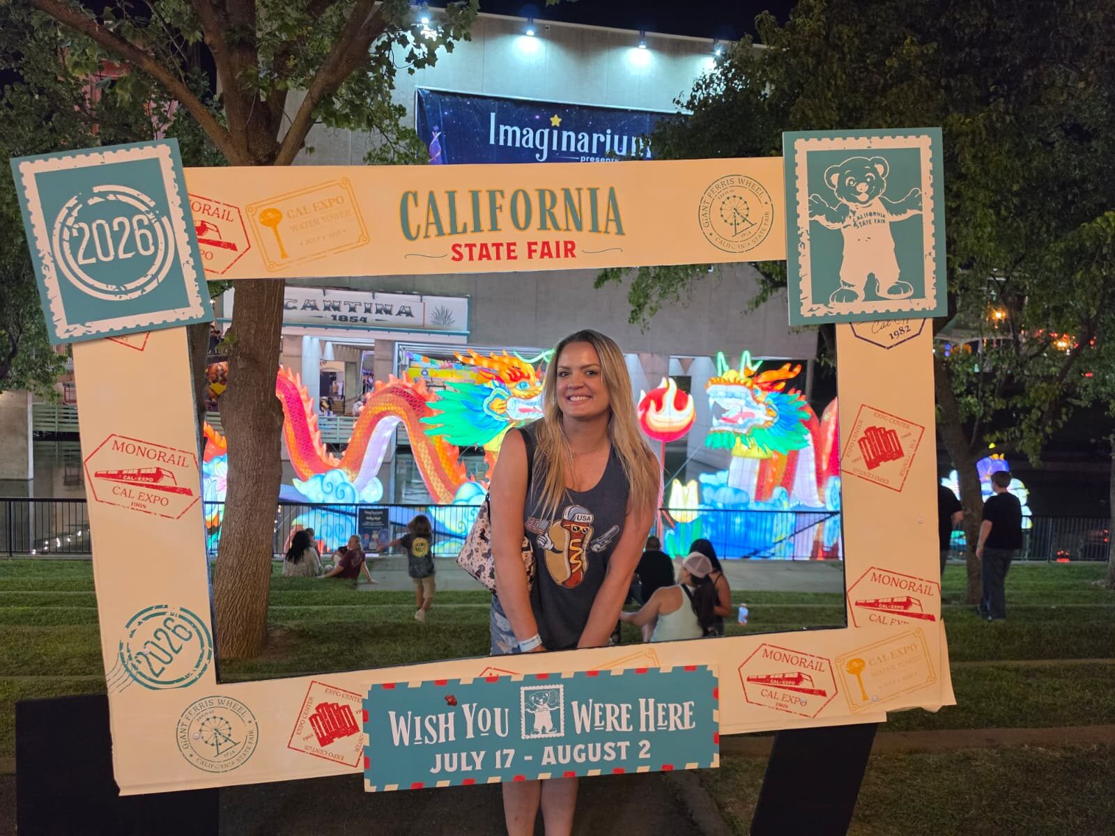 Night Shade alone in State Fair postcard frame &mdash; hot dog gun tank top