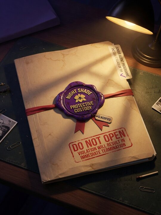 Sealed Junior Agent Programme folder with Night Shade protective custody stamp