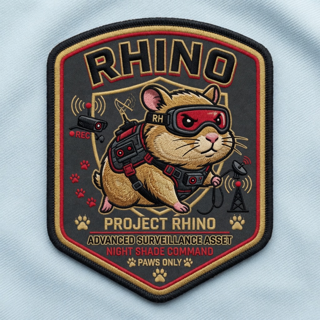 J.A.M.E.S.H.A. Project Rhino patch: advanced surveillance hamster under the motto Silent. Precise. Relentless.